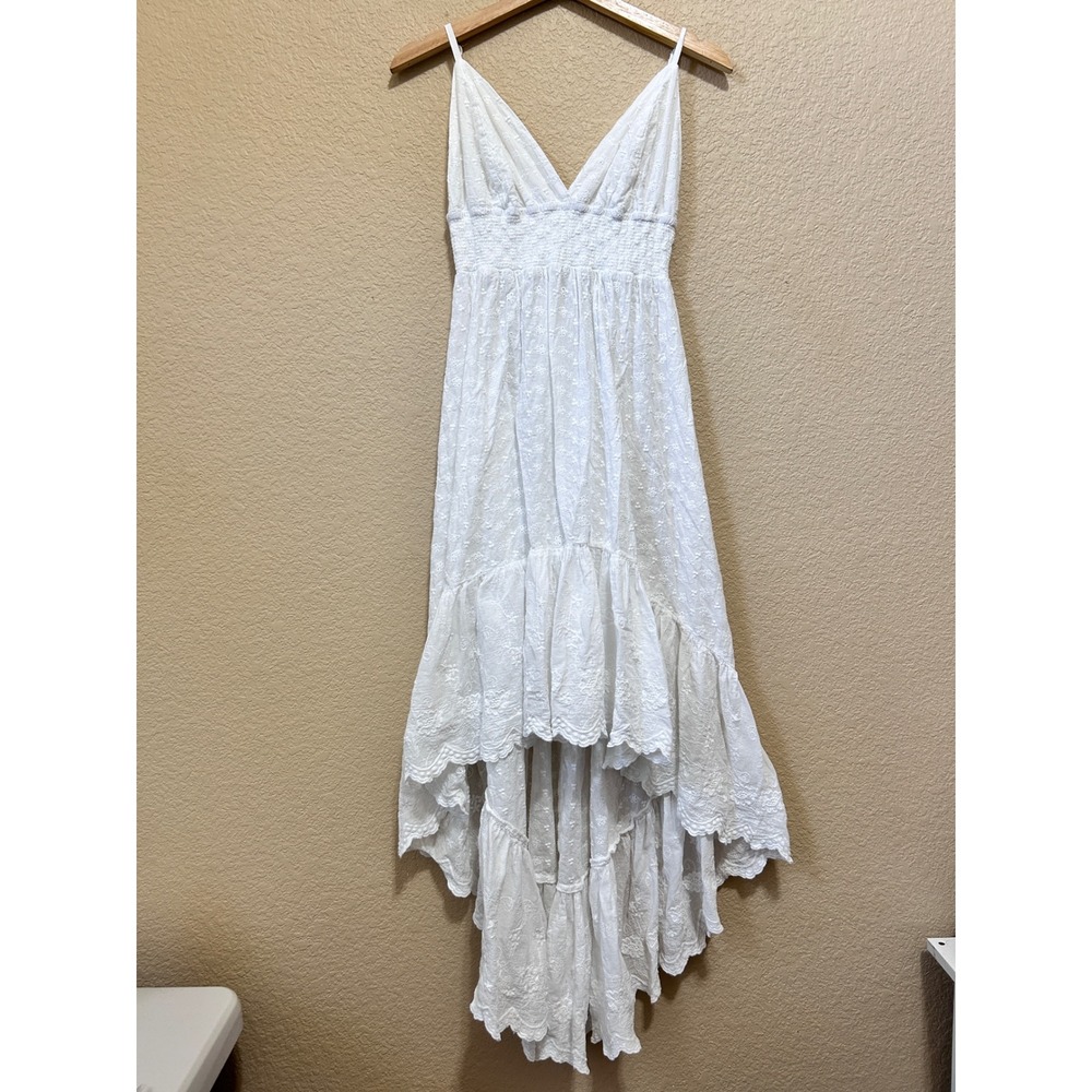 Solitaire Large High Low Maxi Dress White Eyelet Babydoll Boho Cottage Tier